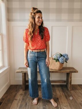 Talbots Red Floral Short-Sleeve Blouse Small P